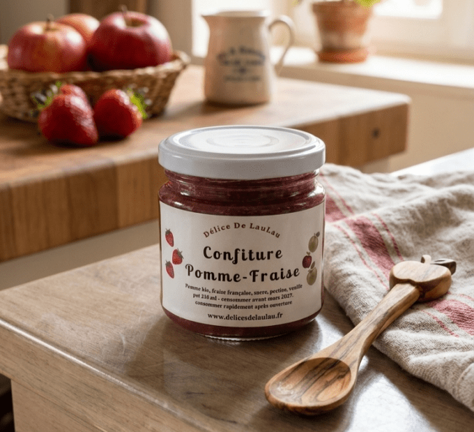 Confiture Artisanale Pomme bio-Fraise  