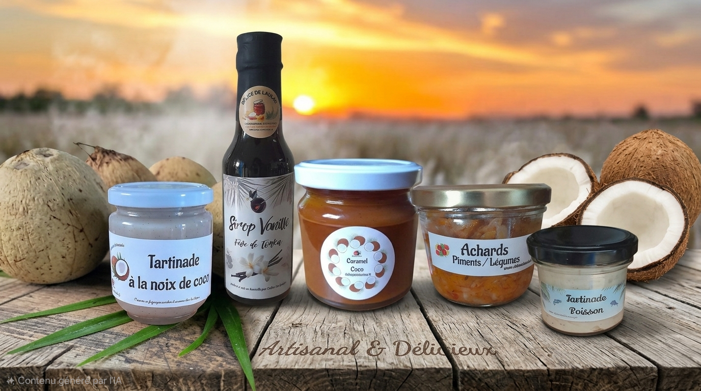 Stand décoré aux couleurs de la Nouvelle-Calédonie avec spécialités artisanales